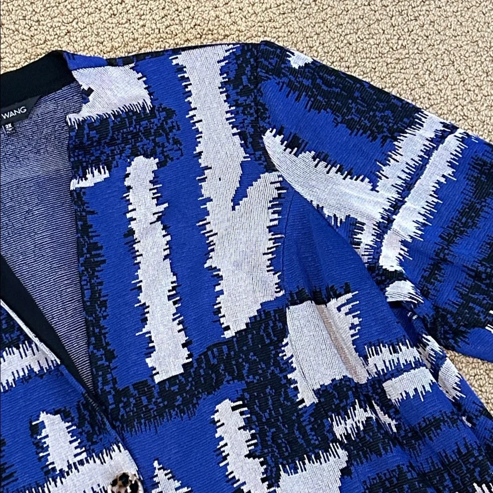 Ming Wang Black Blue Gray Abstract Print Single Button Front Blazer 2X Lagenlook